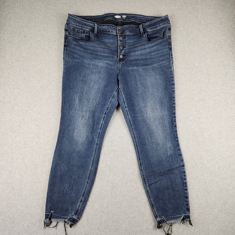 Old Navy Rockstar Super Skinny Button Fly‎ Ankle Jeans Raw Hem Blue Womens 18